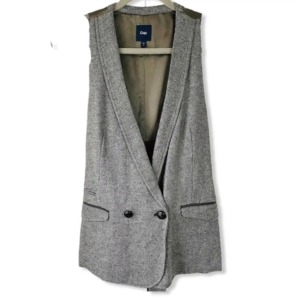 RARE Early 2000's Vintage Gap Wool Herringbone Sleeveless Suit Vest - Like New
